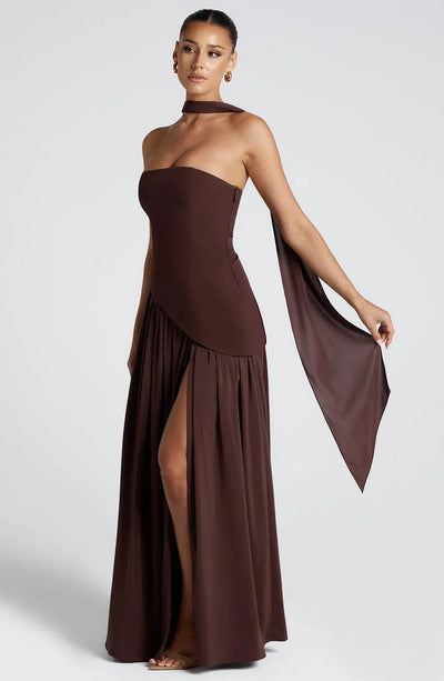 Long strapless evening dress with maxi skirt and shawl included
