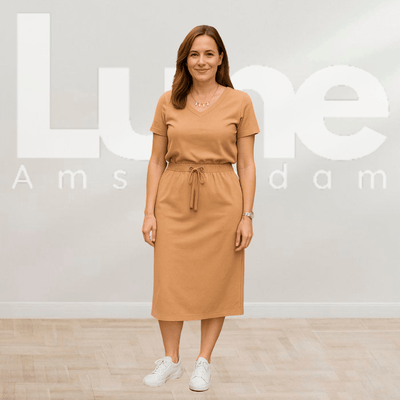 Elegant set with V-neck top and flowing midi skirt