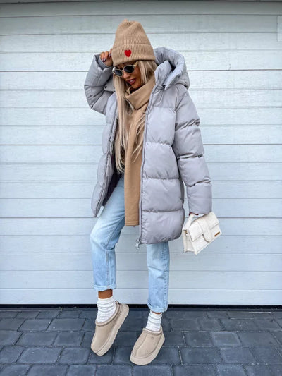 Women's long jacket with hood for greater comfort