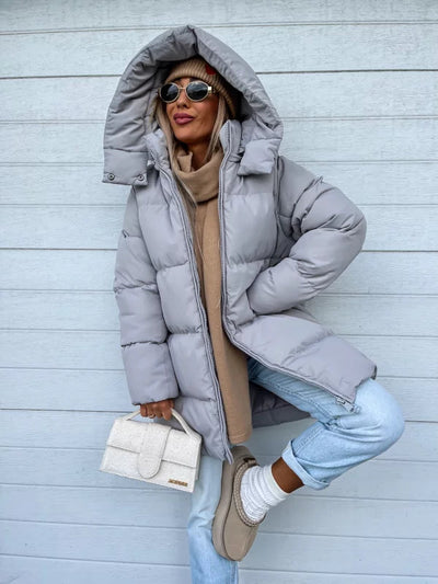 Women's long jacket with hood for greater comfort