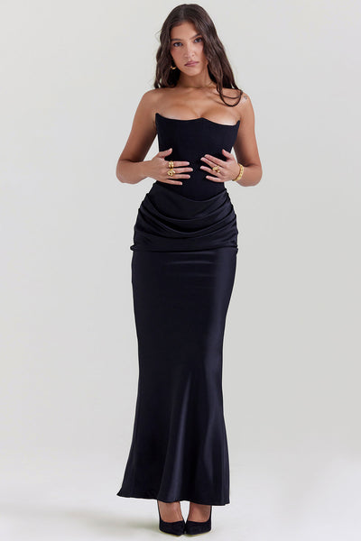 Strapless corset design evening dress with delicate pleats