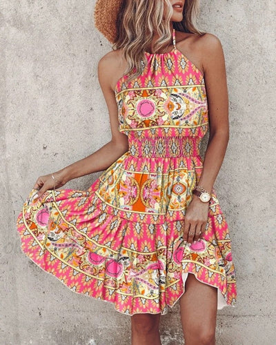 Eva - Tribal-inspired backless strap dress with ruffle details