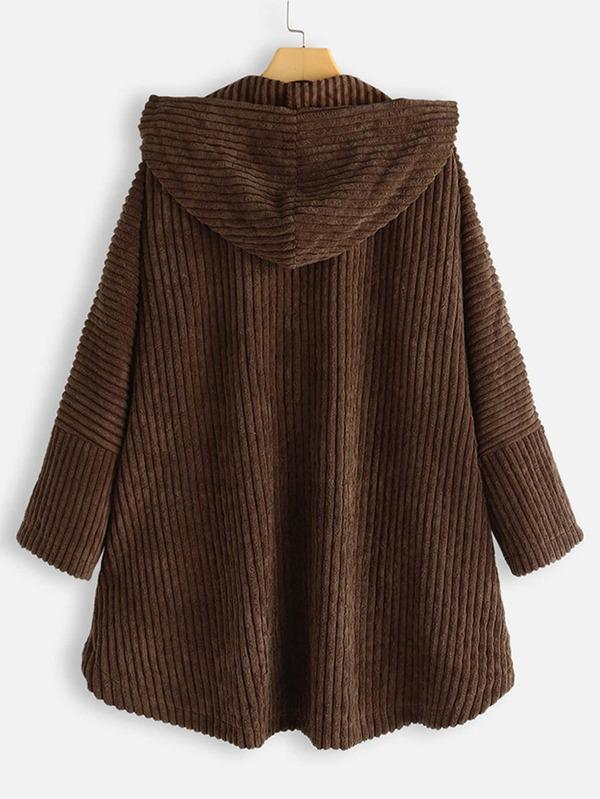 Plus size hooded cardigan with asymmetric hem
