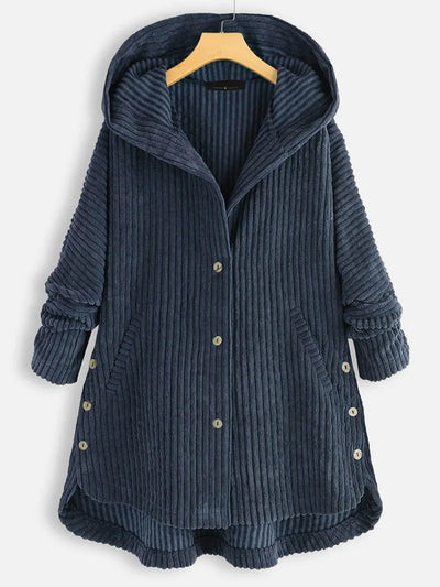 Plus size hooded cardigan with asymmetric hem