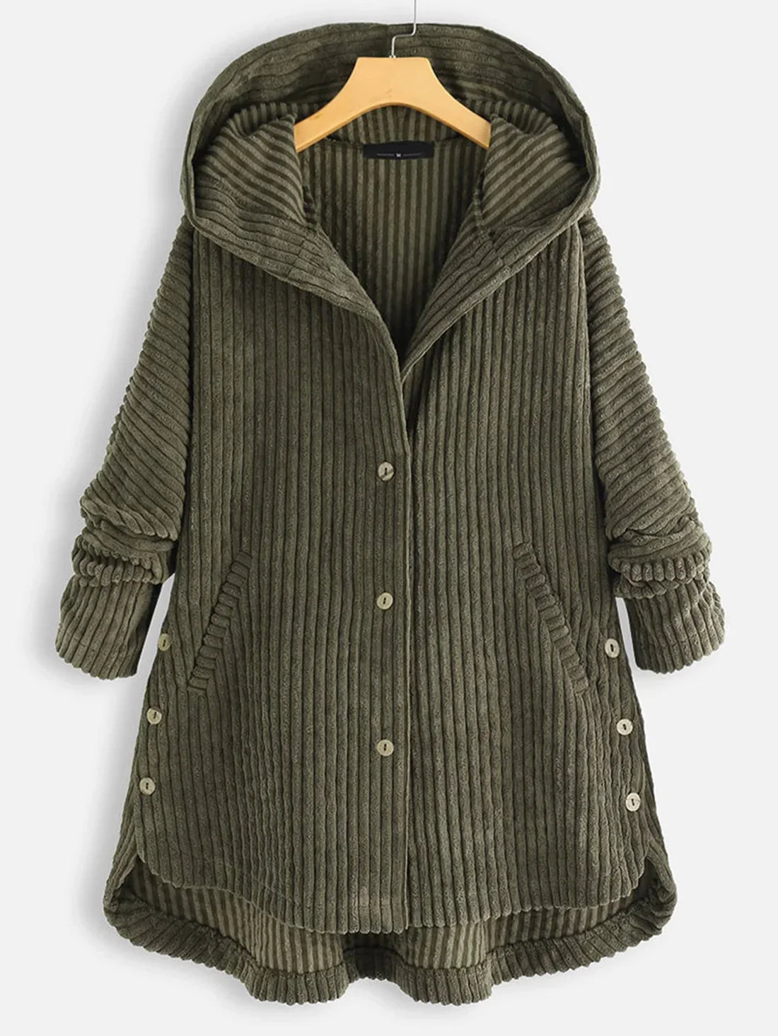 Plus size hooded cardigan with asymmetric hem