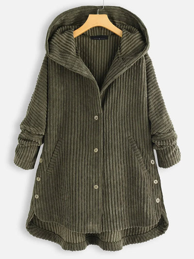 Plus size hooded cardigan with asymmetric hem
