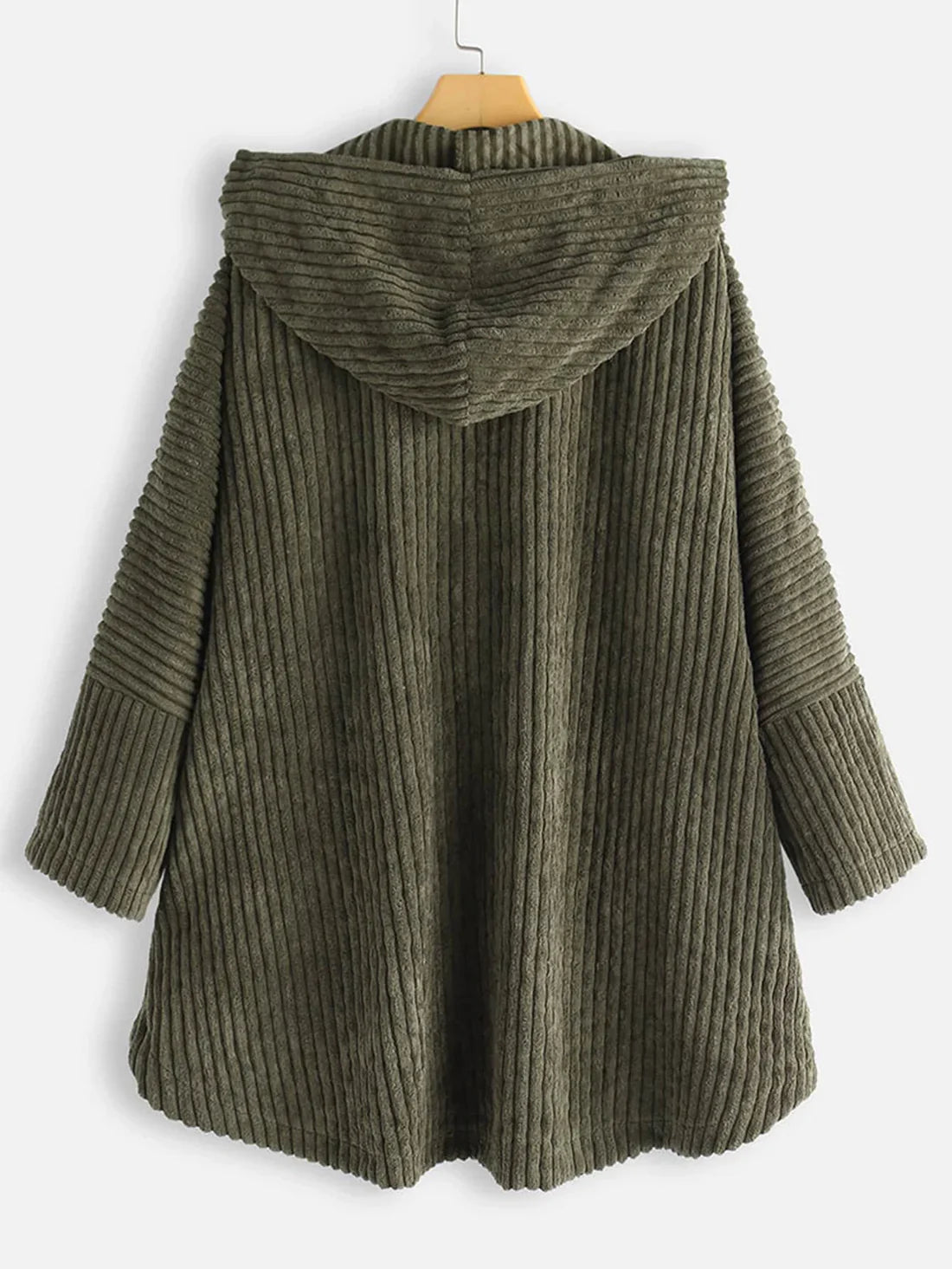 Plus size hooded cardigan with asymmetric hem