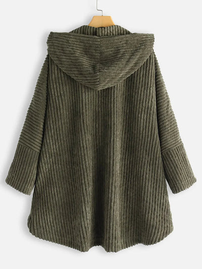 Plus size hooded cardigan with asymmetric hem