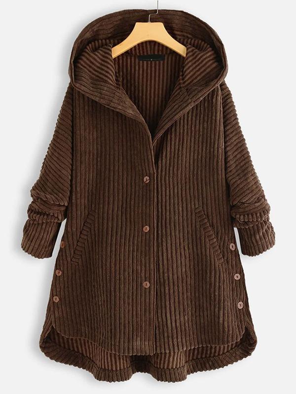 Plus size hooded cardigan with asymmetric hem