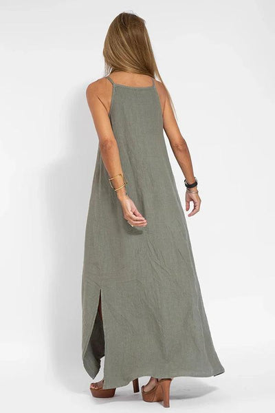 Long lightweight dress with thin straps for an elegant summer look