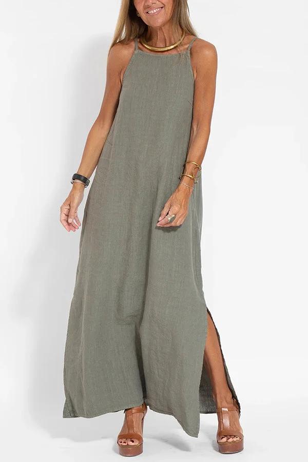 Long lightweight dress with thin straps for an elegant summer look