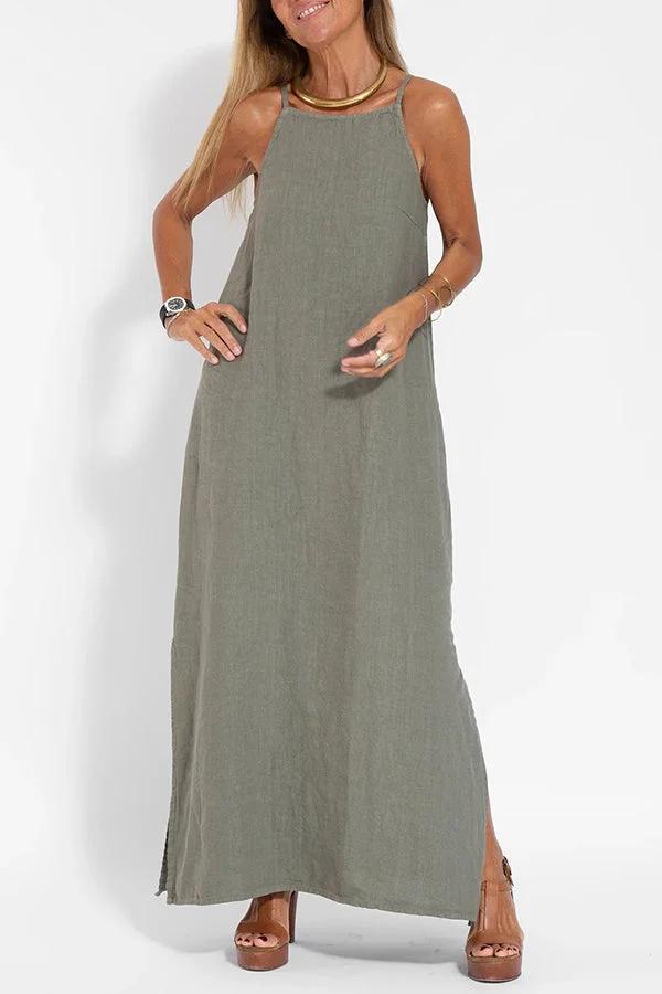 Long lightweight dress with thin straps for an elegant summer look