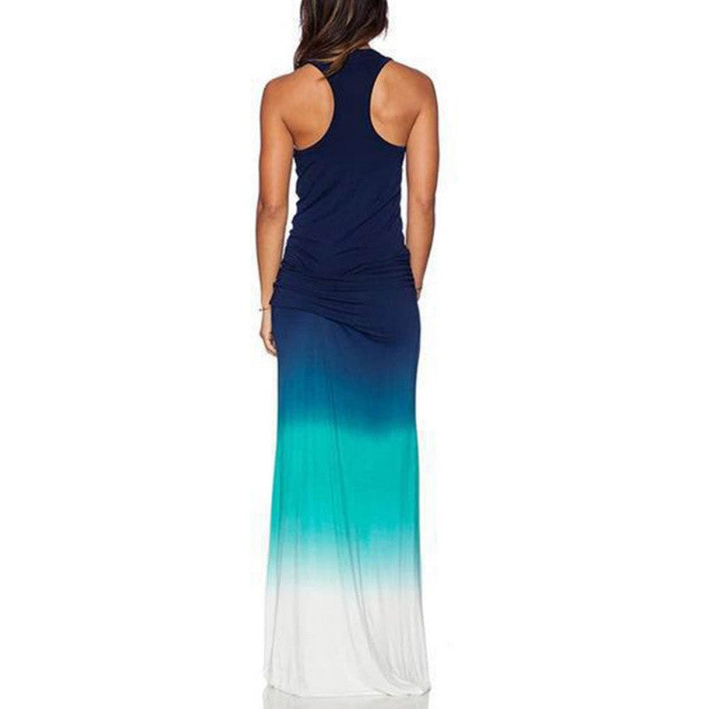 Retro-style sleeveless long dress for casual and beach days