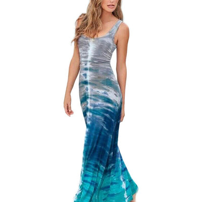 Retro-style sleeveless long dress for casual and beach days