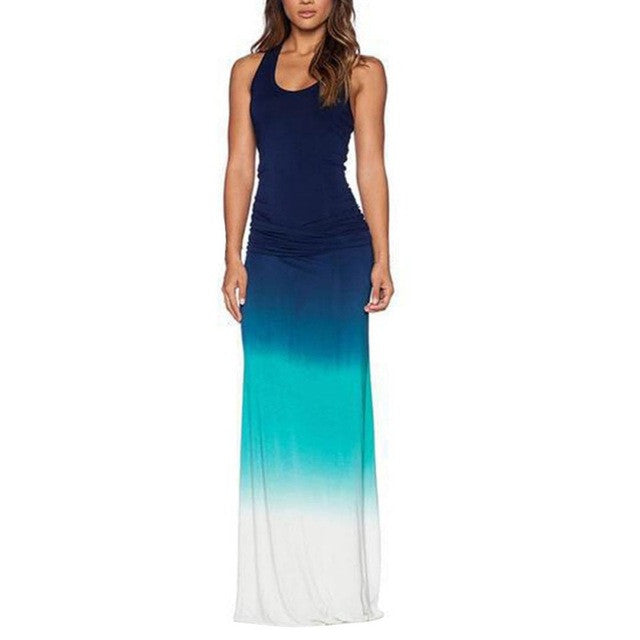 Retro-style sleeveless long dress for casual and beach days