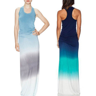 Retro-style sleeveless long dress for casual and beach days