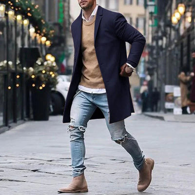 Fashionable men's cardigan with original buttons and a deep V-neck for self-confident people