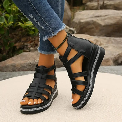 Anne - Wedge sandals with rhinestone decoration