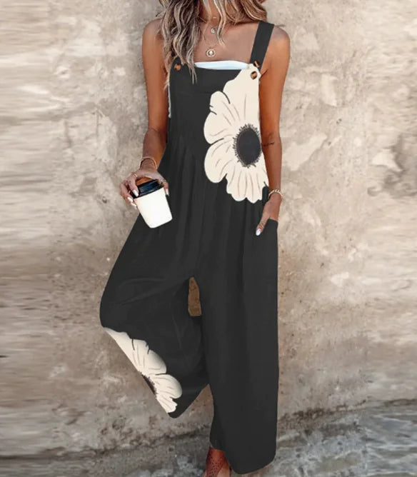 Vintage printed jumpsuit with wide-legged pants for summer days