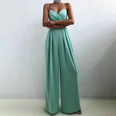 Elegant women's jumpsuit with thin straps and high waist, ideal for events
