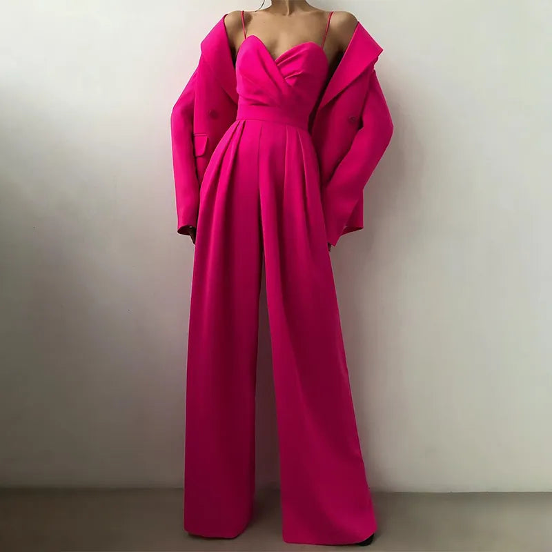Elegant women's jumpsuit with thin straps and high waist, ideal for events