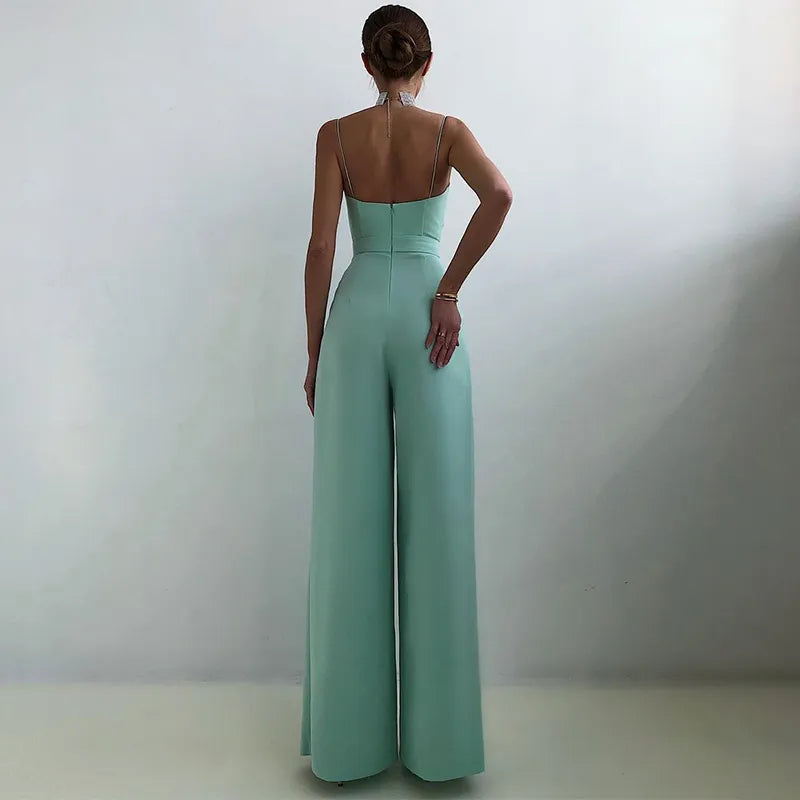 Elegant women's jumpsuit with thin straps and high waist, ideal for events