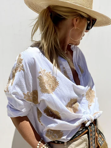 Bohemian-style blouse with Mediterranean charm for special days
