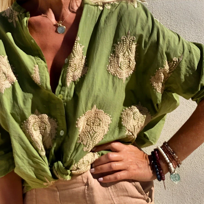 Bohemian-style blouse with Mediterranean charm for special days