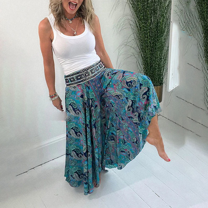 Carolina - Bohemian Print Elastic Waist Trousers