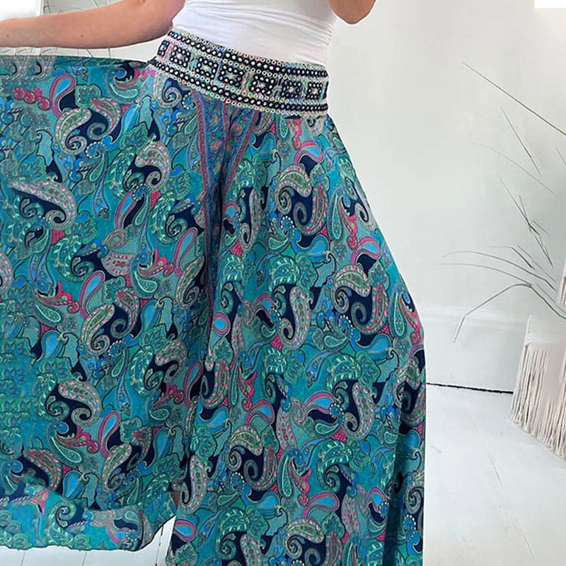 Carolina - Bohemian Print Elastic Waist Trousers