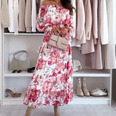 Two-piece floral print set with open blouse and long skirt