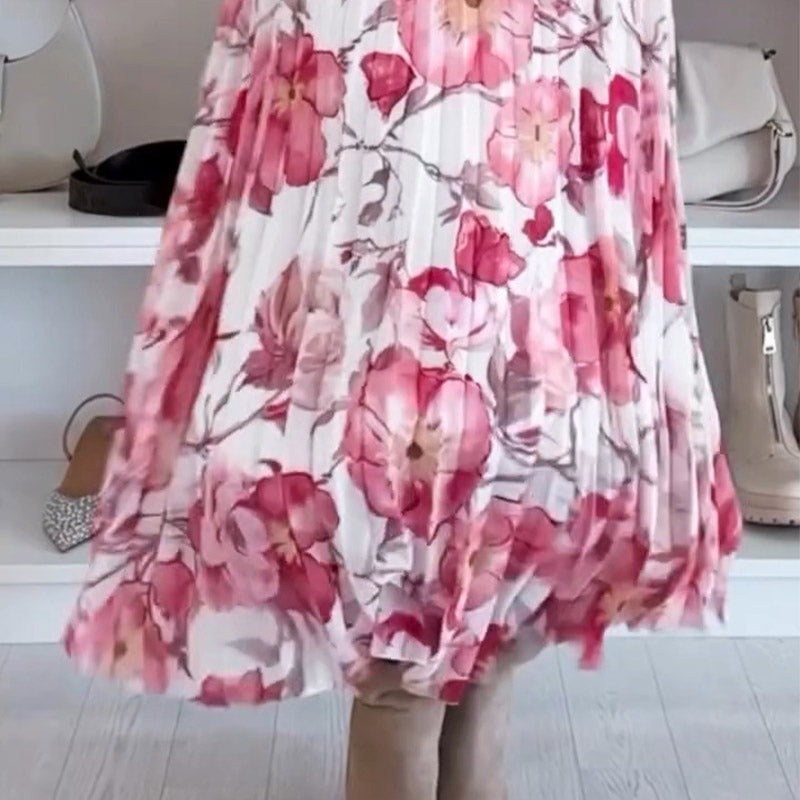 Two-piece floral print set with open blouse and long skirt