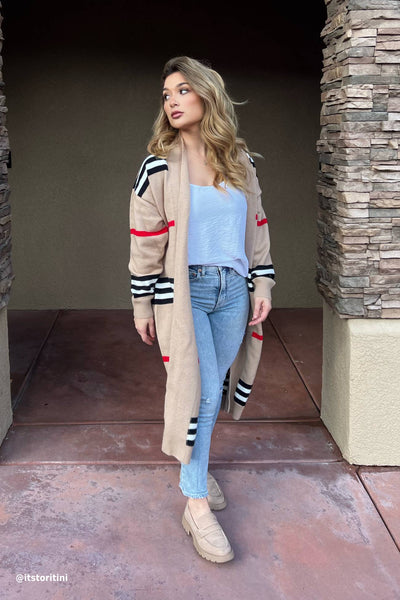 Greer - Open-cut contrast stripe cardigan