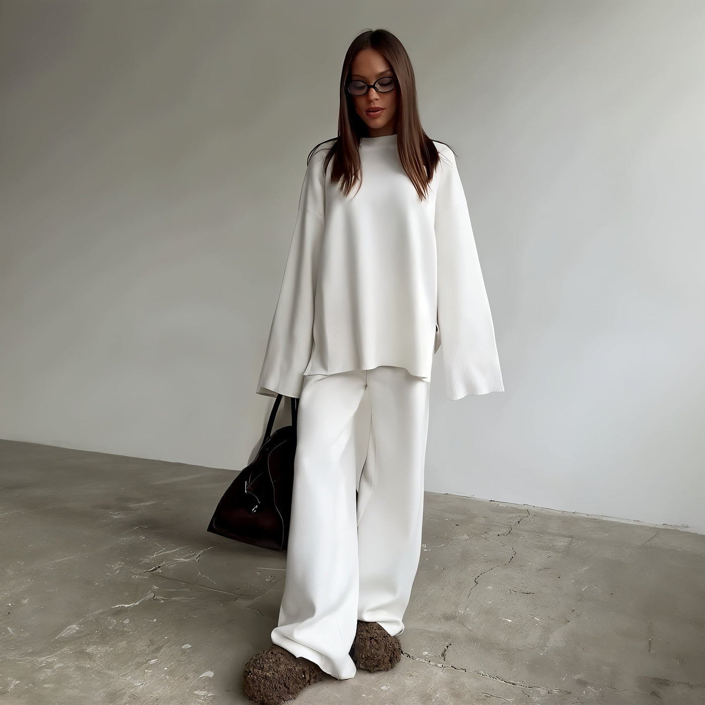 Oversized Sweater and Wide Leg Pants Set for an Elegant Look