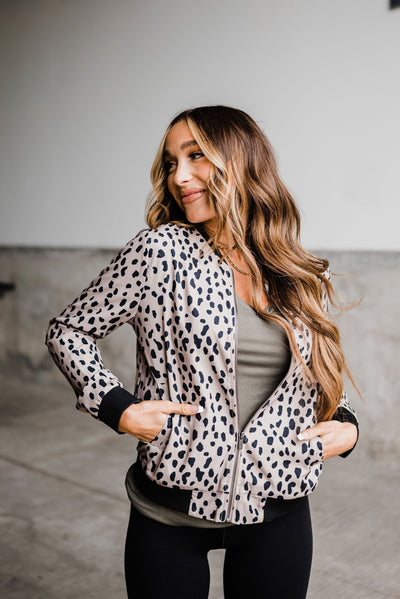 Dusty jaguar print bomber jacket for modern fashion lovers