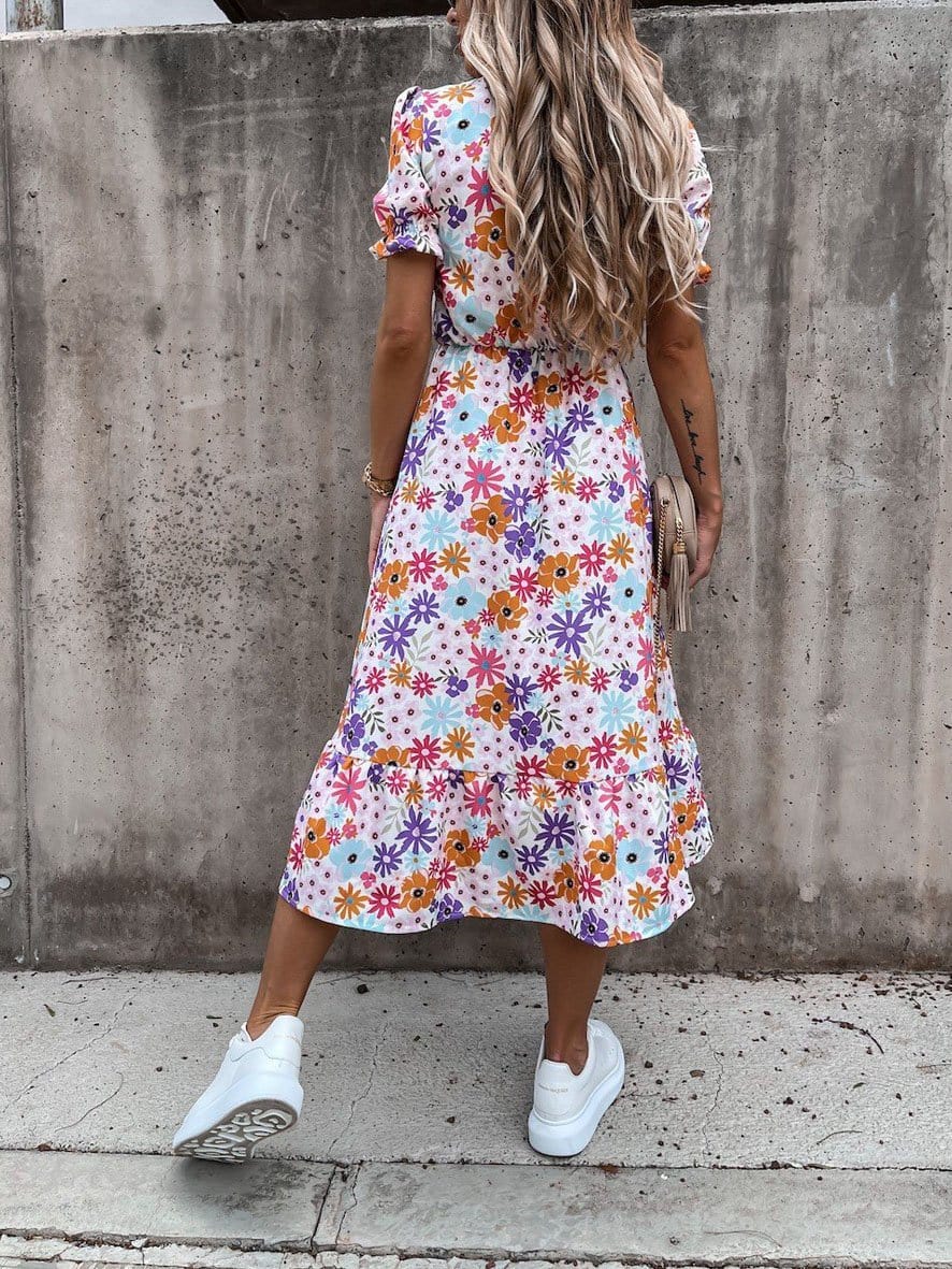 Karen - Printed V-neck long dress