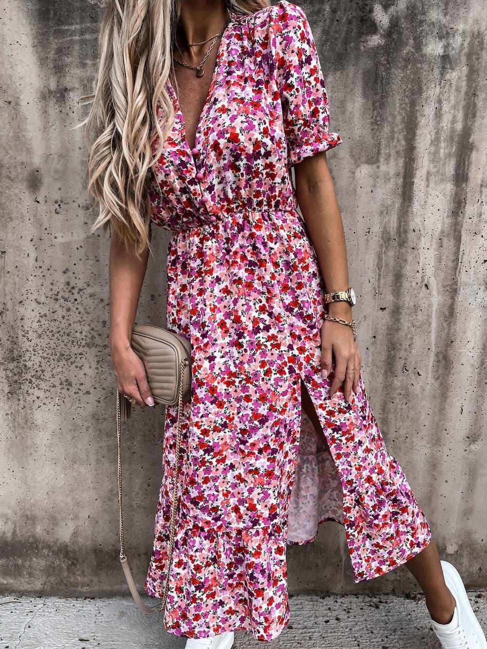 Karen - Printed V-neck long dress