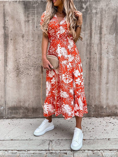 Karen - Printed V-neck long dress