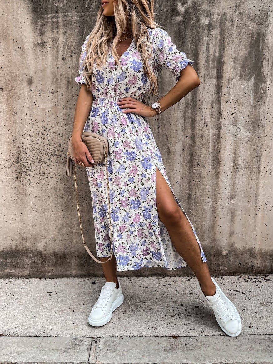 Karen - Printed V-neck long dress
