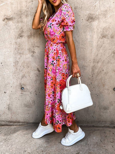 Karen - Printed V-neck long dress
