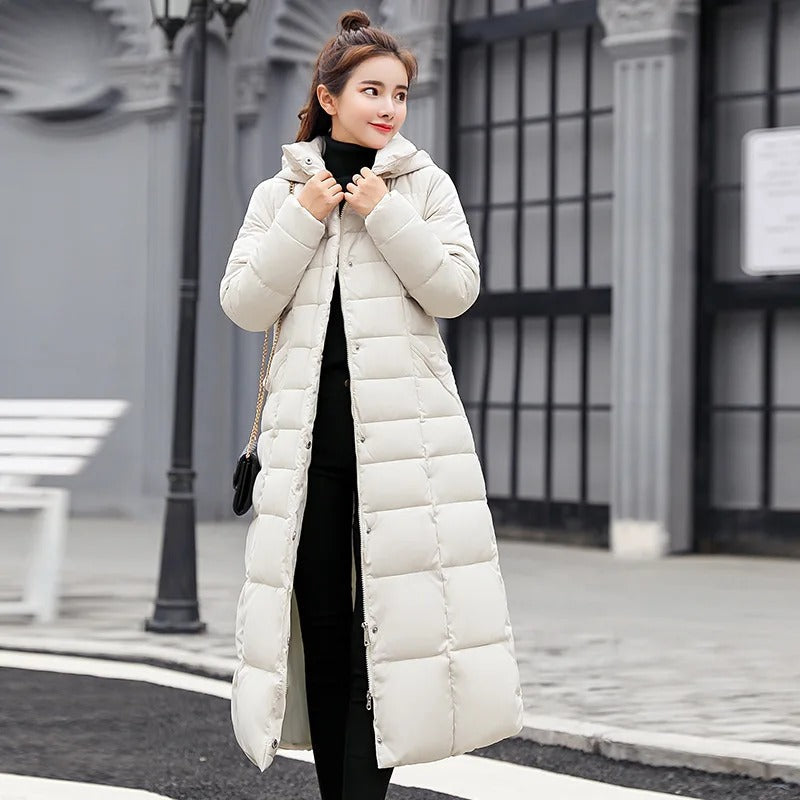 Women's long winter coat with elegant and comfortable design