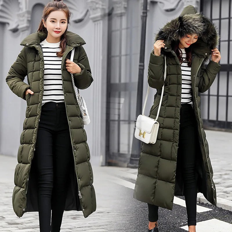 Women's long winter coat with elegant and comfortable design