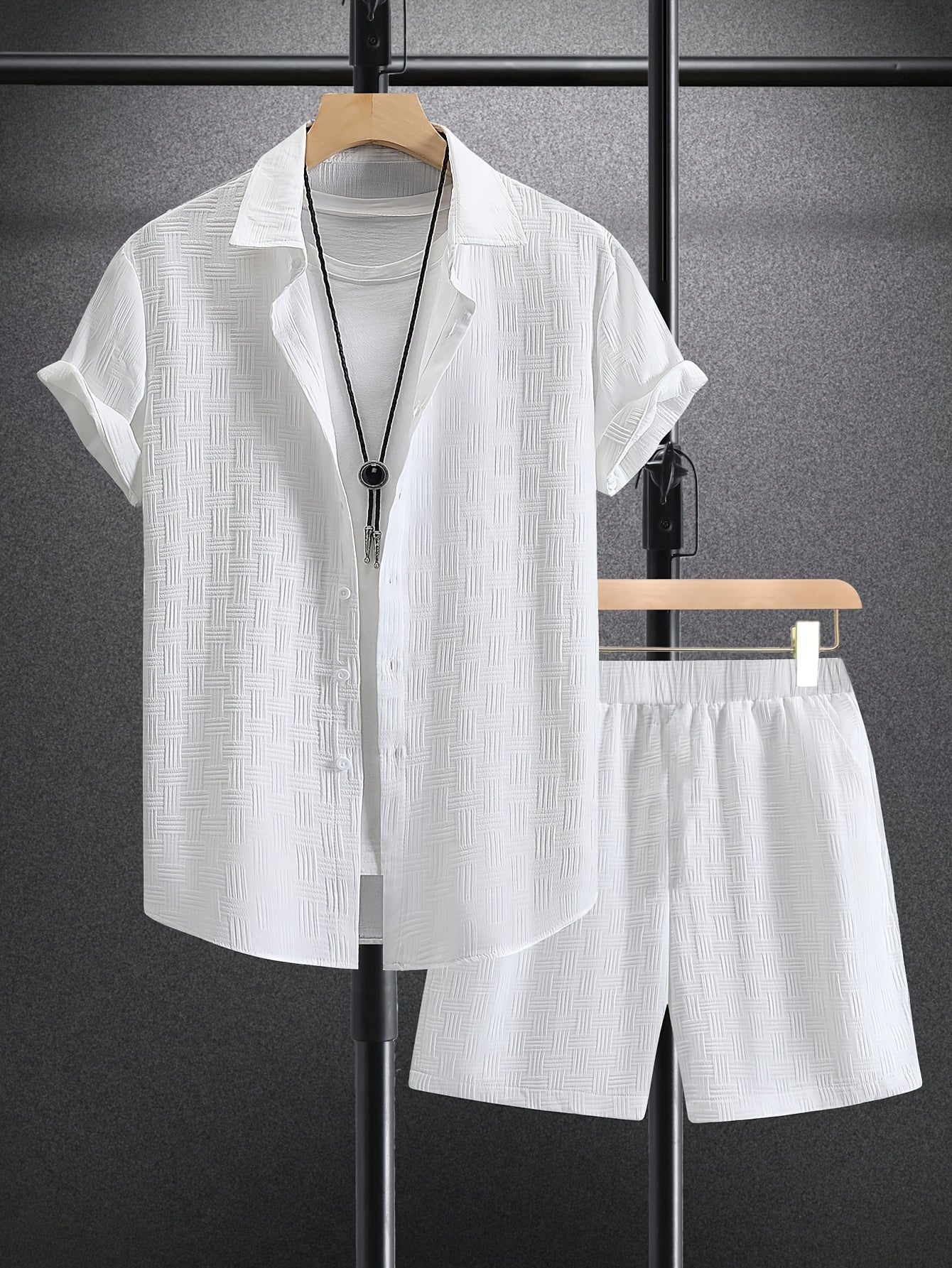 Men's summer set with a short-sleeved button-down shirt and shorts, ideal for a casual look.