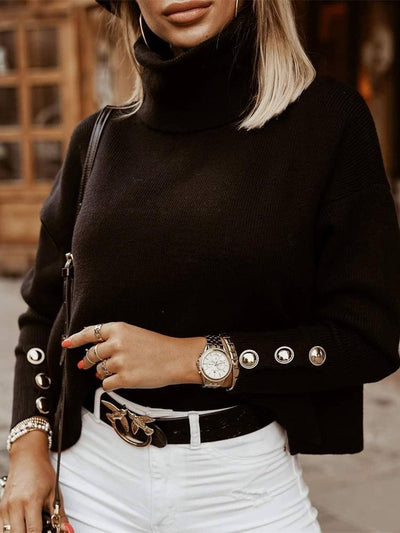 Elegant turtleneck sweater with buttons for winter style