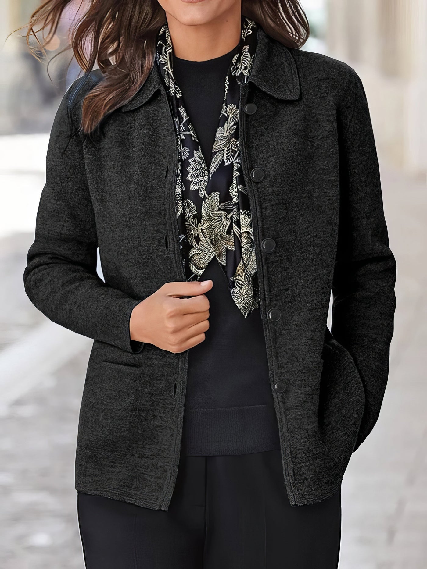 Women's Long Sleeve Lapel Button Pockets Jacket