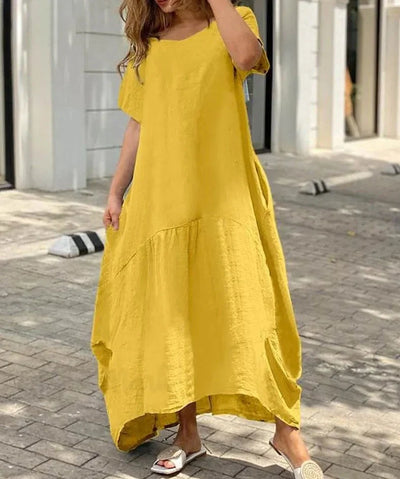 Mila - Women's Short Sleeve V-Neck Flared Maxi Dress