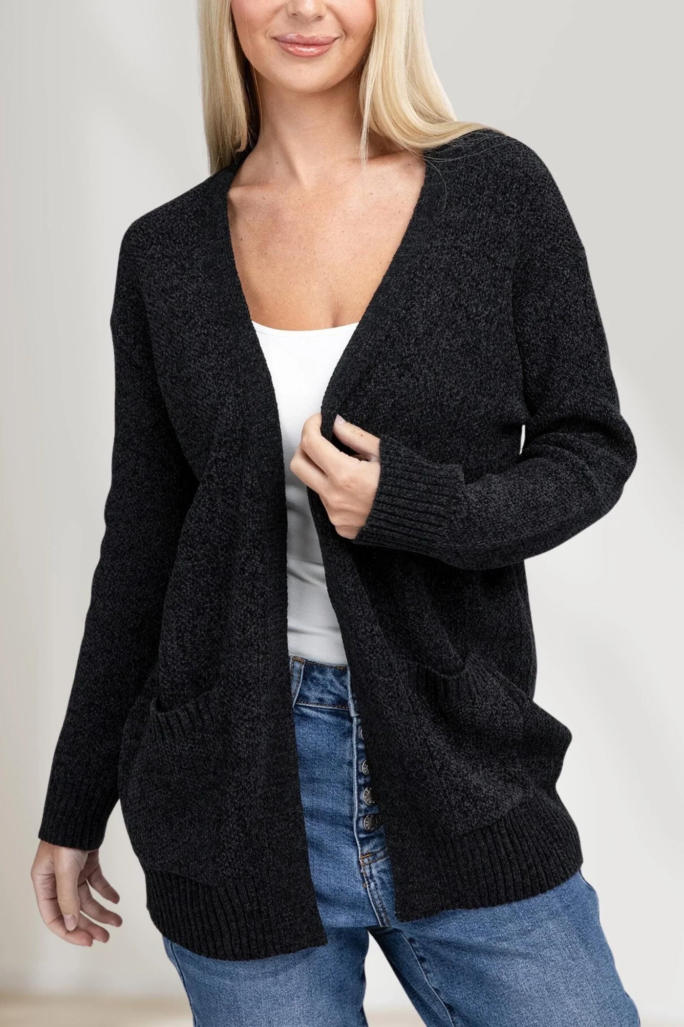 Long-sleeved cardigan with cape effect and front slit