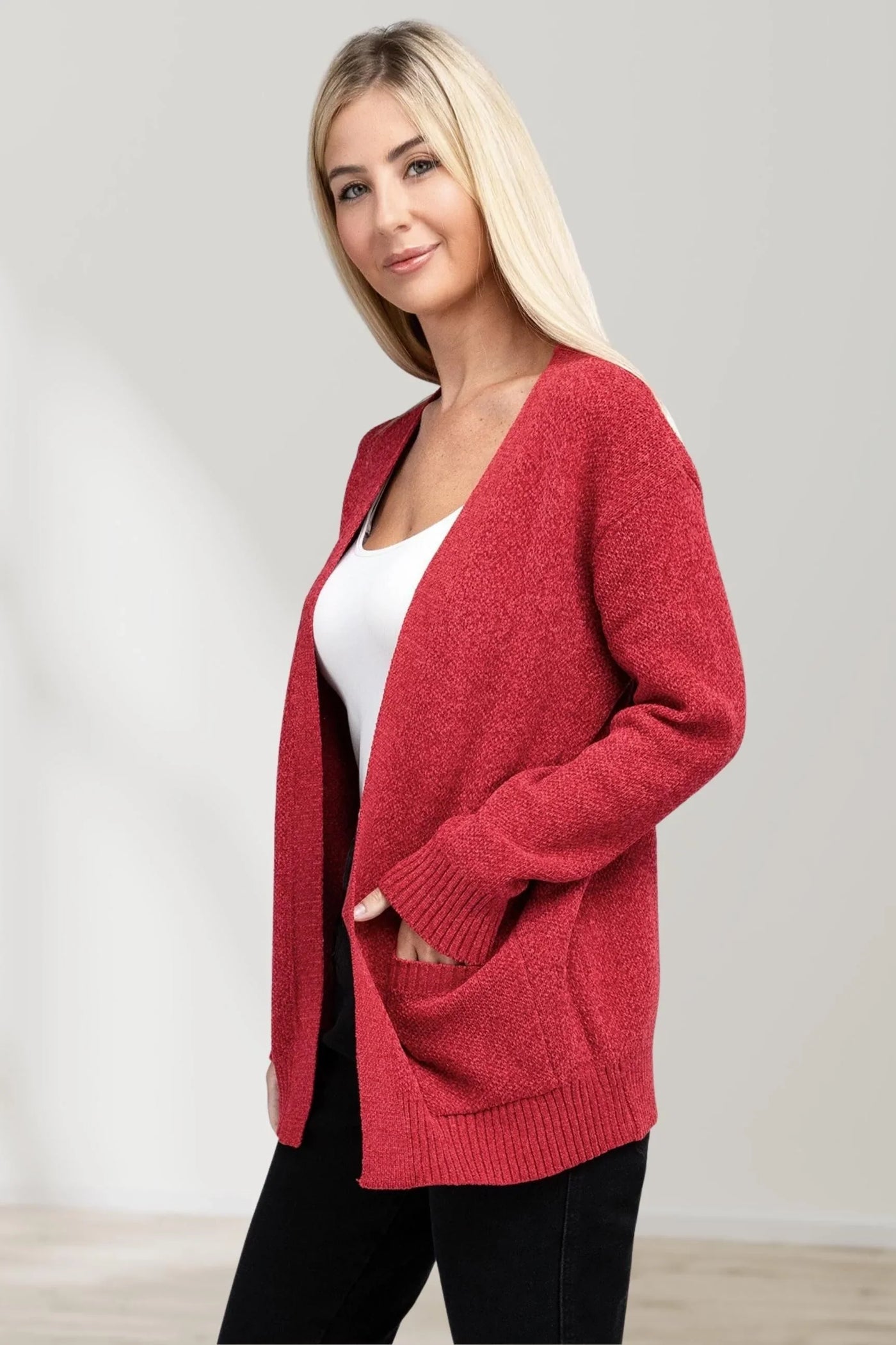 Long-sleeved cardigan with cape effect and front slit
