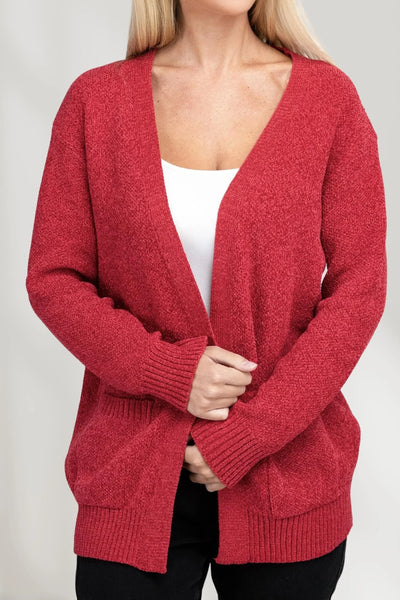 Long-sleeved cardigan with cape effect and front slit