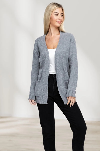 Long-sleeved cardigan with cape effect and front slit